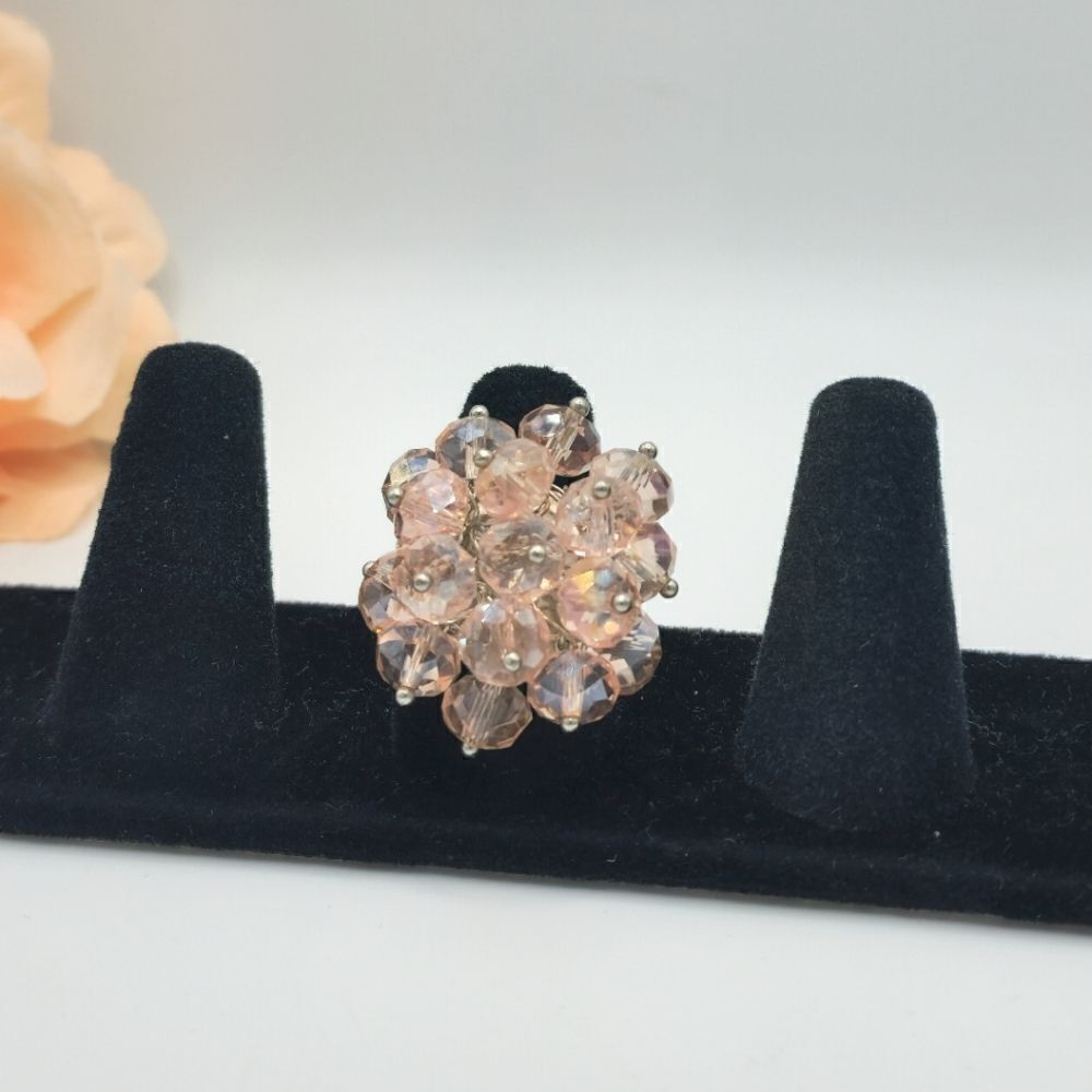 Vintage silver light pink adjustable cha cha cluster ring